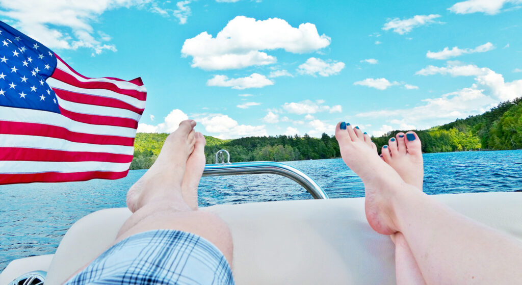 Couple on boat Fourth of July