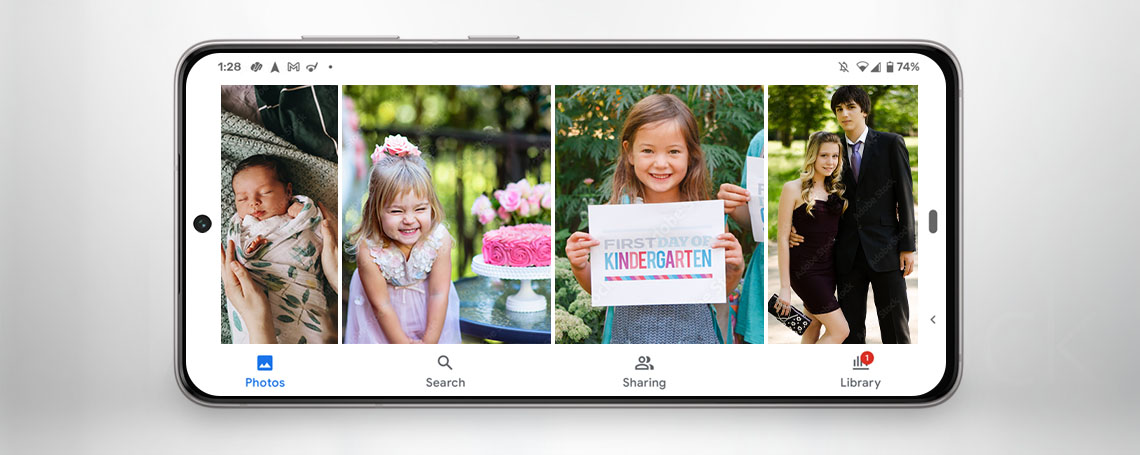 photos on smartphone of child growing up