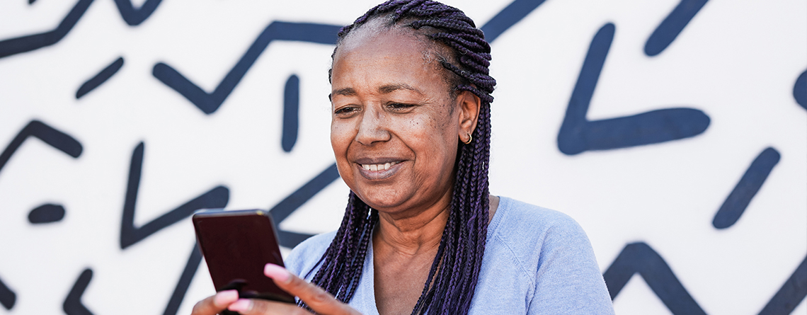 woman checking smartphone