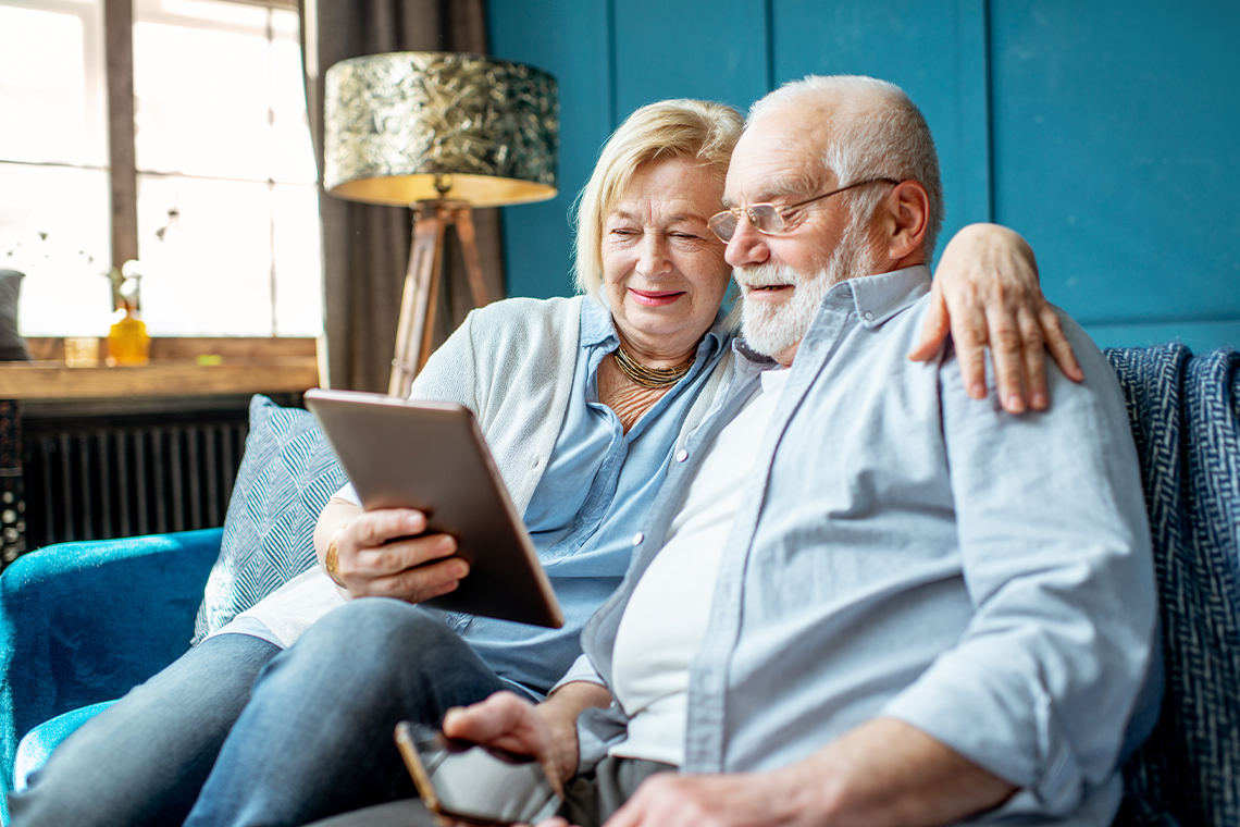 senior couple using 5g home internet