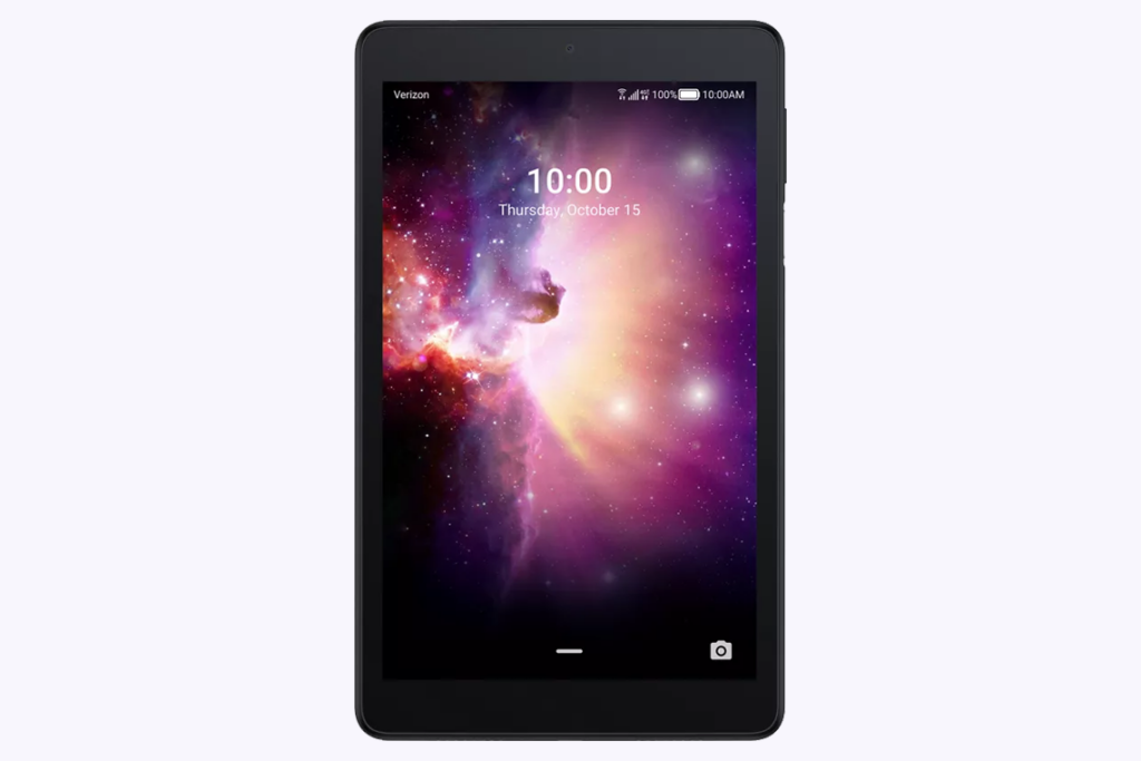 TCL Tab 8 tablet, shown from the front with a colorful galaxy background.