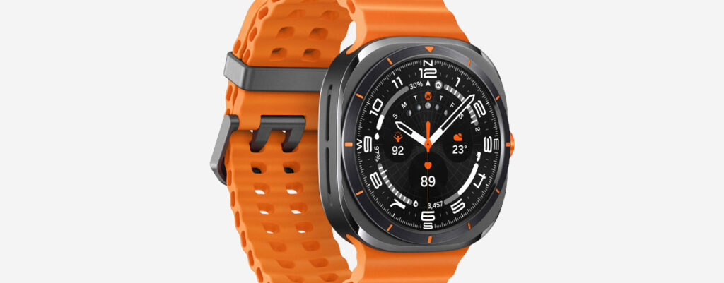 Samsung Galaxy Watch Ultra with orange band.